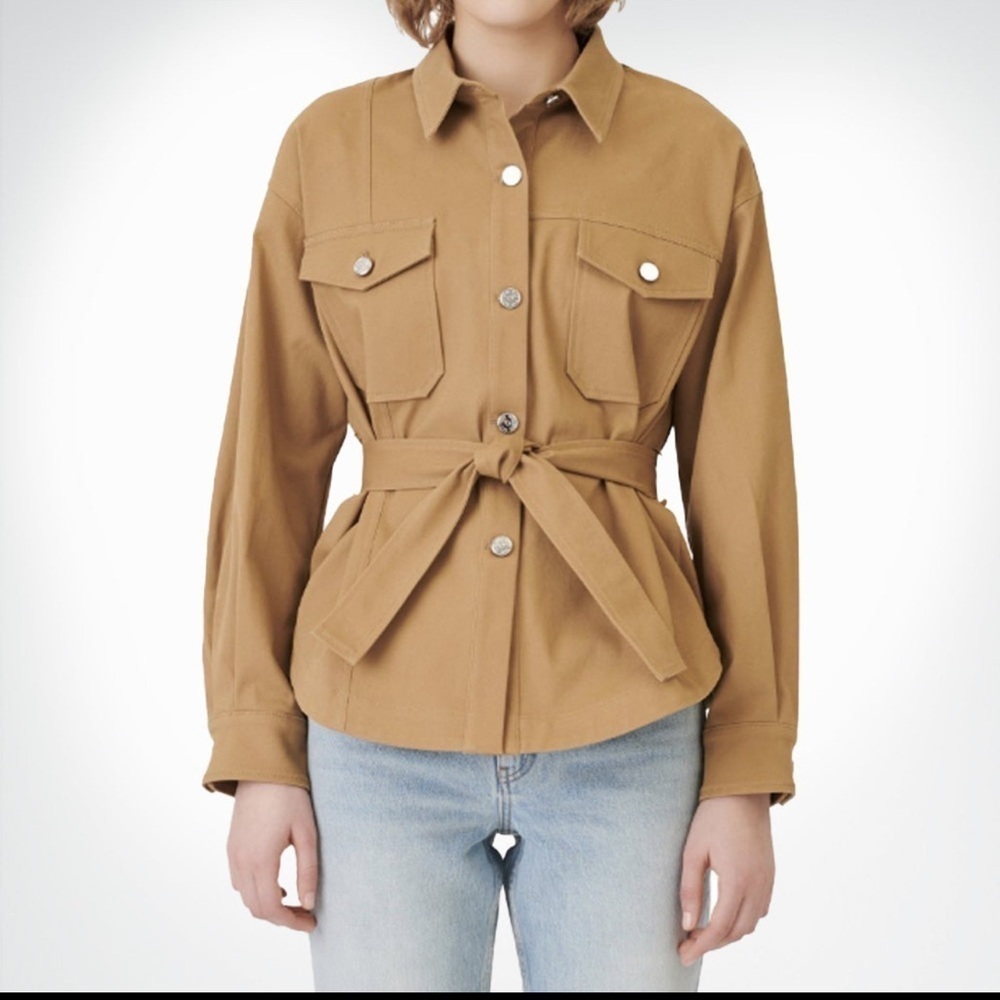 Maje Belted Shirt Jacket in Camel Size US S